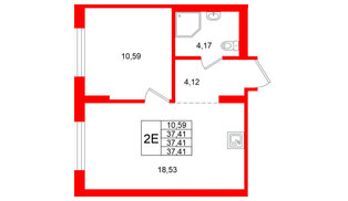 Квартира в ЖК «Брусника в Новоселье», 1 комнатная, 37.41 м², 2 этаж