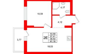 Квартира в ЖК «Брусника в Новоселье», 1 комнатная, 41.18 м², 6 этаж