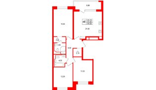Квартира в ЖК «М36», 3 комнатная, 87.5 м², 7 этаж