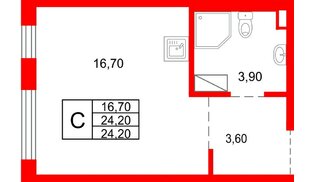 Квартира в ЖК «Плюс Пулковский», студия, 24.2 м², 5 этаж