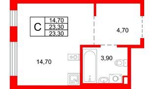 Квартира в ЖК «Плюс Пулковский», студия, 23.3 м², 1 этаж