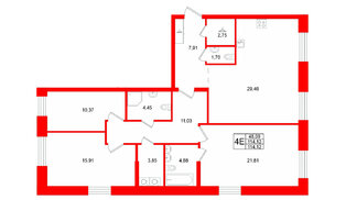 Квартира в ЖК «VI квартал», 3 комнатная, 114.12 м², 1 этаж