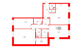 Квартира в ЖК «VI квартал», 3 комнатная, 138.84 м², 3 этаж