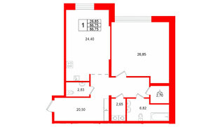 Квартира в ЖК «VI квартал», 1 комнатная, 86.75 м², 1 этаж