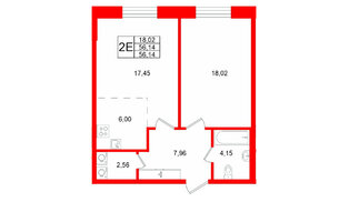Квартира в ЖК «VI квартал», 1 комнатная, 56.14 м², 1 этаж