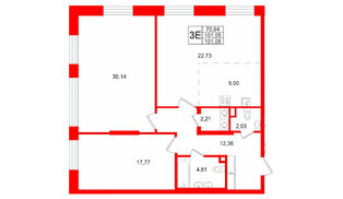 Квартира в ЖК «VI квартал», 2 комнатная, 101.05 м², 2 этаж