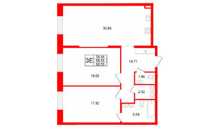 Квартира в ЖК «VI квартал», 2 комнатная, 88.55 м², 1 этаж