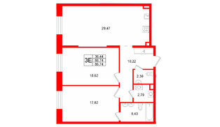 Квартира в ЖК «VI квартал», 2 комнатная, 86.74 м², 2 этаж