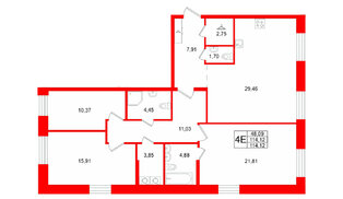 Квартира в ЖК «VI квартал», 3 комнатная, 114.12 м², 1 этаж