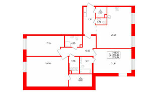 Квартира в ЖК «VI квартал», 3 комнатная, 138.94 м², 2 этаж