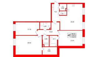 Квартира в ЖК «VI квартал», 3 комнатная, 139.75 м², 2 этаж