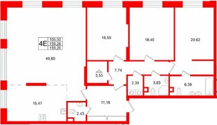 Квартира в ЖК «VI квартал», 3 комнатная, 159.26 м², 2 этаж