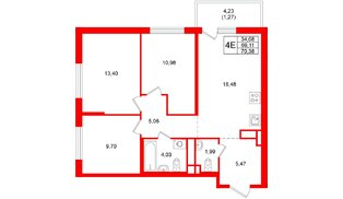 Квартира в ЖК «Имена», 3 комнатная, 70.38 м², 18 этаж