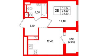 Квартира в ЖК «Янила Форест», 1 комнатная, 35.2 м², 5 этаж