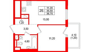 Квартира в ЖК «Янила Форест», 1 комнатная, 36.7 м², 3 этаж