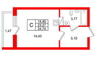 Квартира в ЖК «Финский Квартал», студия, 24.74 м², 4 этаж