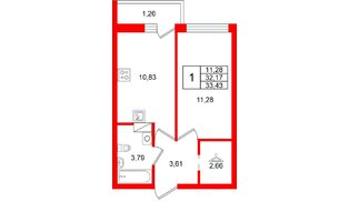 Квартира в ЖК «Финский Квартал», 1 комнатная, 33.43 м², 6 этаж