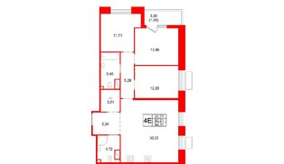 Квартира в ЖК «Респект», 3 комнатная, 94.11 м², 12 этаж