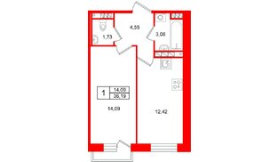 Квартира в ЖК «Слобода», 1 комнатная, 36.19 м², 1 этаж