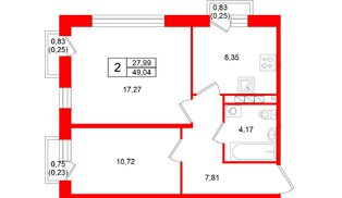 Квартира в ЖК «Слобода», 2 комнатная, 49.04 м², 4 этаж