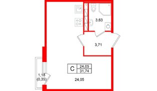 Квартира в ЖК «Слобода», студия, 31.74 м², 4 этаж