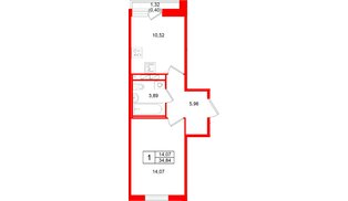Квартира в ЖК «Слобода», 1 комнатная, 34.84 м², 2 этаж