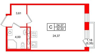 Квартира в ЖК «Слобода», студия, 32.33 м², 4 этаж