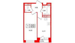 Квартира в ЖК «Слобода», 1 комнатная, 34.54 м², 2 этаж