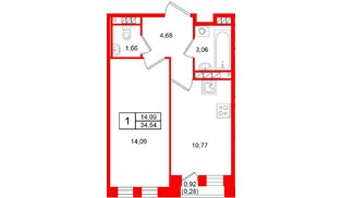 Квартира в ЖК «Слобода», 1 комнатная, 34.54 м², 4 этаж