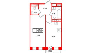 Квартира в ЖК «Слобода», 1 комнатная, 35.82 м², 4 этаж