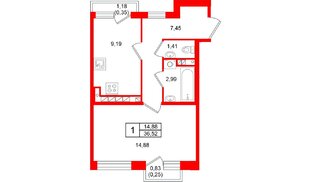 Квартира в ЖК «Слобода», 1 комнатная, 36.52 м², 2 этаж