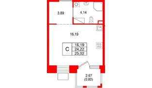 Квартира в ЖК «Респект», студия, 25.02 м², 8 этаж
