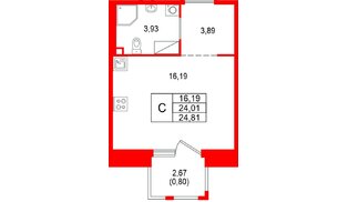 Квартира в ЖК «Респект», студия, 24.81 м², 3 этаж