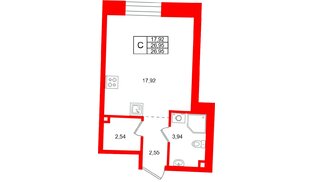 Квартира в ЖК «Бульвар Грина», студия, 26.95 м², 3 этаж