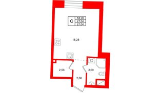 Квартира в ЖК «Бульвар Грина», студия, 27.04 м², 5 этаж