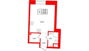 Квартира в ЖК «Бульвар Грина», студия, 27.04 м², 14 этаж