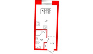 Квартира в ЖК «Бульвар Грина», студия, 21.7 м², 14 этаж