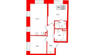 Квартира в ЖК «Бульвар Грина», 2 комнатная, 52.85 м², 3 этаж