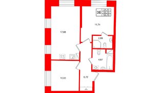 Квартира в ЖК «Бульвар Грина», 2 комнатная, 53.73 м², 5 этаж