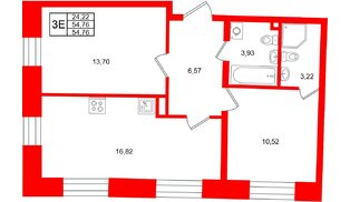 Квартира в ЖК «Бульвар Грина», 2 комнатная, 54.76 м², 3 этаж