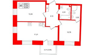Квартира в ЖК «Бульвар Грина», 2 комнатная, 56.89 м², 4 этаж