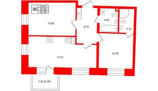 Квартира в ЖК «Бульвар Грина», 2 комнатная, 56.89 м², 6 этаж