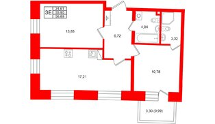 Квартира в ЖК «Бульвар Грина», 2 комнатная, 56.89 м², 8 этаж