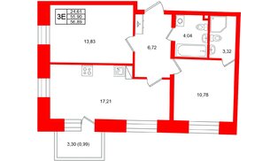 Квартира в ЖК «Бульвар Грина», 2 комнатная, 56.89 м², 16 этаж