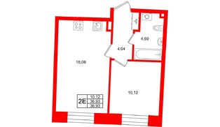 Квартира в ЖК «Бульвар Грина», 1 комнатная, 36.93 м², 3 этаж