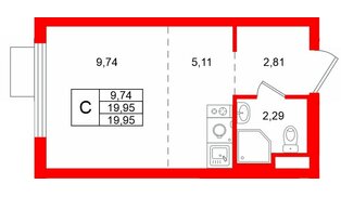Квартира в ЖК «Заречный парк», студия, 19.95 м², 17 этаж