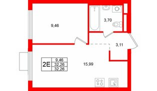 Квартира в ЖК «Заречный парк», 1 комнатная, 32.26 м², 8 этаж