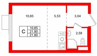 Квартира в ЖК «Заречный парк», студия, 21.8 м², 13 этаж