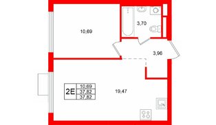 Квартира в ЖК «Заречный парк», 1 комнатная, 37.82 м², 2 этаж