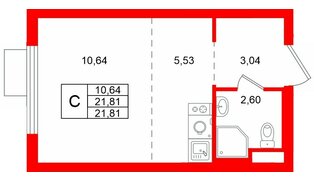 Квартира в ЖК «Заречный парк», студия, 21.81 м², 6 этаж